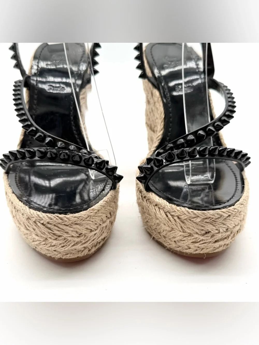 Christian Louboutin Mafaldina Zeppa Black Leather Espadrille Wedge EU 40 US 10